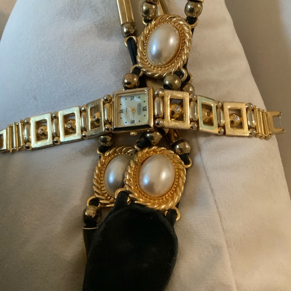 Gold Pearl Accent Watch Bracelet with belt pretty bundle vintage
